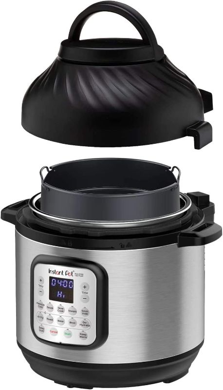 Photo 1 of **Damaged**powers on**
Instant Pot Duo Crisp 11-in-1 Air Fryer and Electric Pressure Cooker Combo with Multicooker Lids that Air Fries, Steams, Slow Cooks, Sautés, Dehydrates, & More, Free App With Over 800 Recipes, 6 Quart
