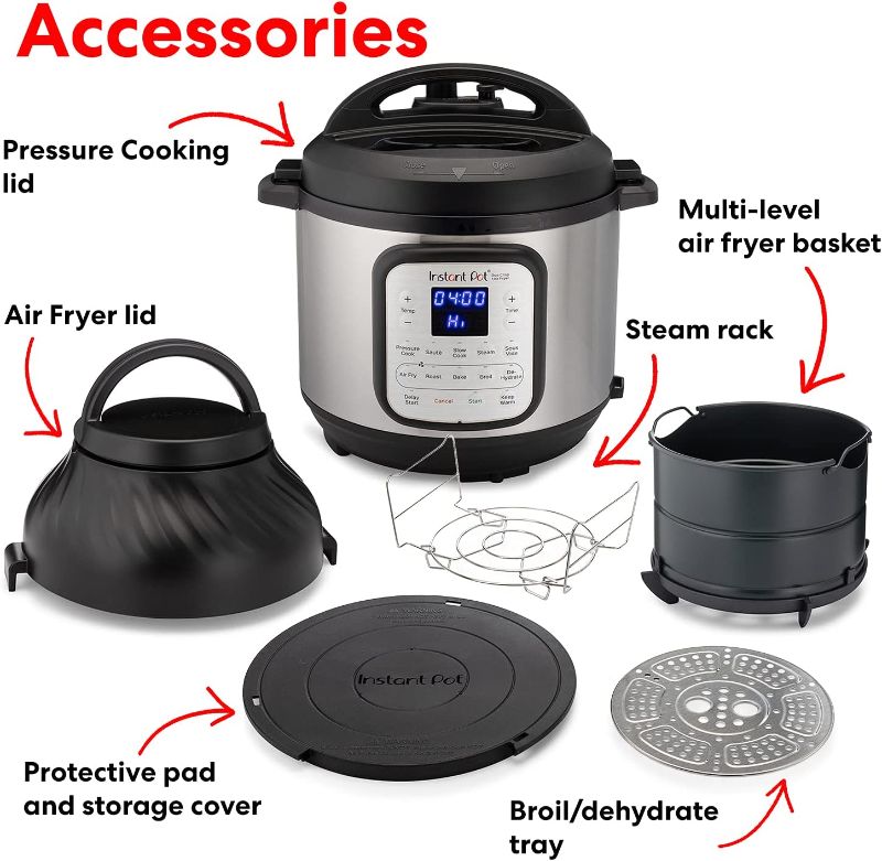 Photo 2 of **Damaged**powers on**
Instant Pot Duo Crisp 11-in-1 Air Fryer and Electric Pressure Cooker Combo with Multicooker Lids that Air Fries, Steams, Slow Cooks, Sautés, Dehydrates, & More, Free App With Over 800 Recipes, 6 Quart
