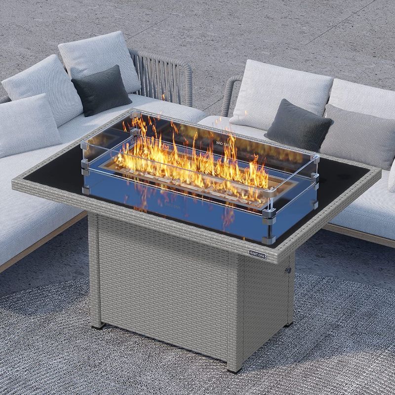 Photo 1 of ***BOX TWO OF TWO ONLY*** EAST OAK 44'' Propane Fire Pit Table, 60,000 BTU Gas Fire Table w/Aluminum Frame, H Type Burner and Tempered Glass Tabletop, CSA Listed Outdoor Patio Firepit with Wind Guard, Fire Glass and Lid, Grey
