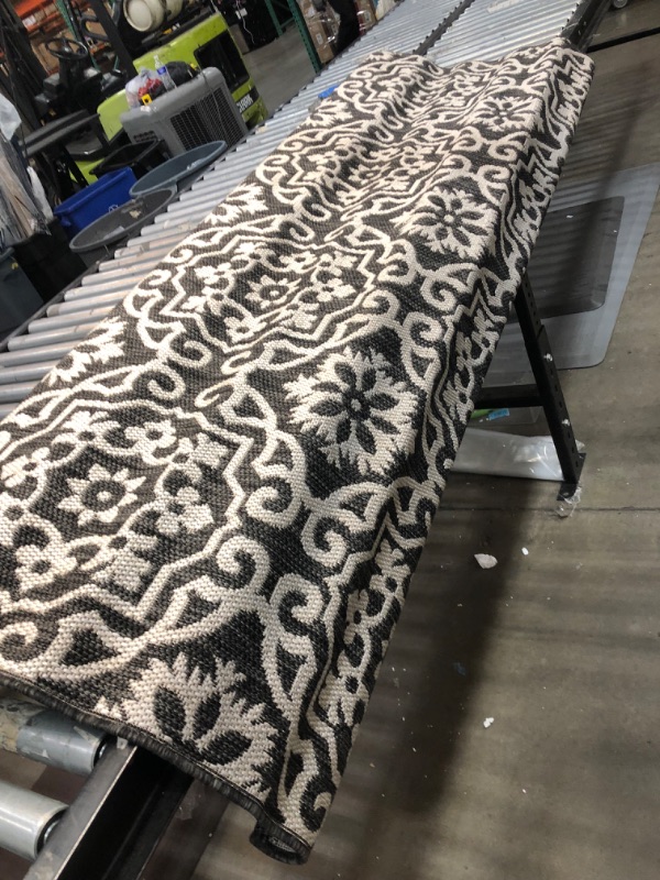 Photo 2 of **used**
Nicole Miller New York Patio Country Danica Transitional Geometric Indoor/Outdoor Area Rug, Black/Grey, 6'6"x9'2" 6'6"x9'2" Rectangle Black/Grey