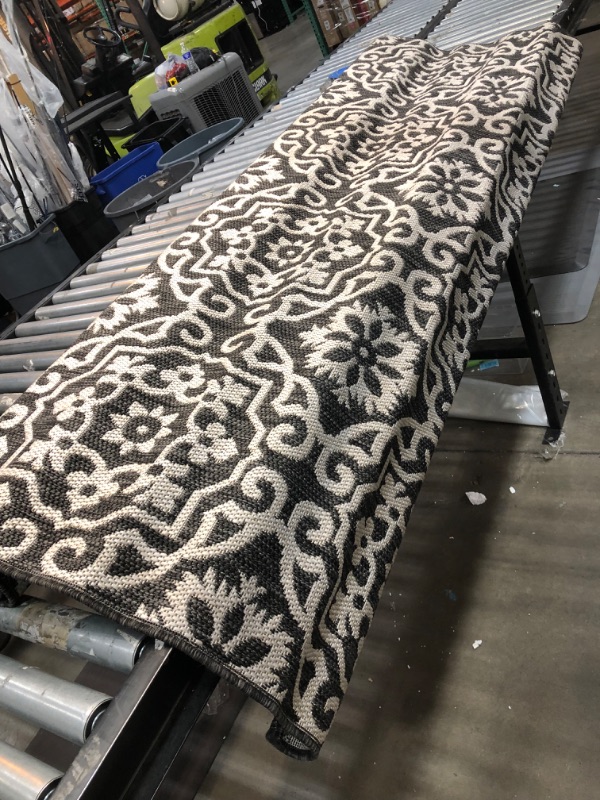 Photo 3 of **used**
Nicole Miller New York Patio Country Danica Transitional Geometric Indoor/Outdoor Area Rug, Black/Grey, 6'6"x9'2" 6'6"x9'2" Rectangle Black/Grey