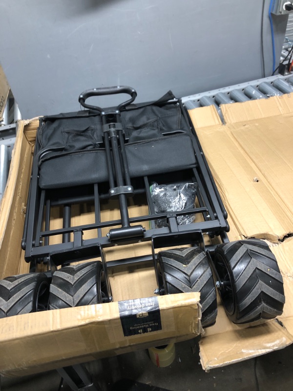 Photo 1 of Happbuy Extra Large Collapsible Garden Cart with Removable Canopy, Folding Wagon Utility Carts with Wheels and Rear Storage, Wagon Cart for Garden, Camping, Grocery Cart, Shopping Cart, Black