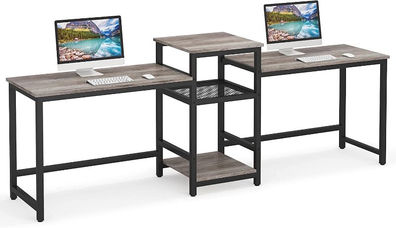 Photo 1 of 
Tribesigns Extra Long Two Person Desk with Storage Shelves, 96.9 inch Double Computer Desks with Printer Shelf for 2 People, Rustic Writing Desk Workstation for Home Office
