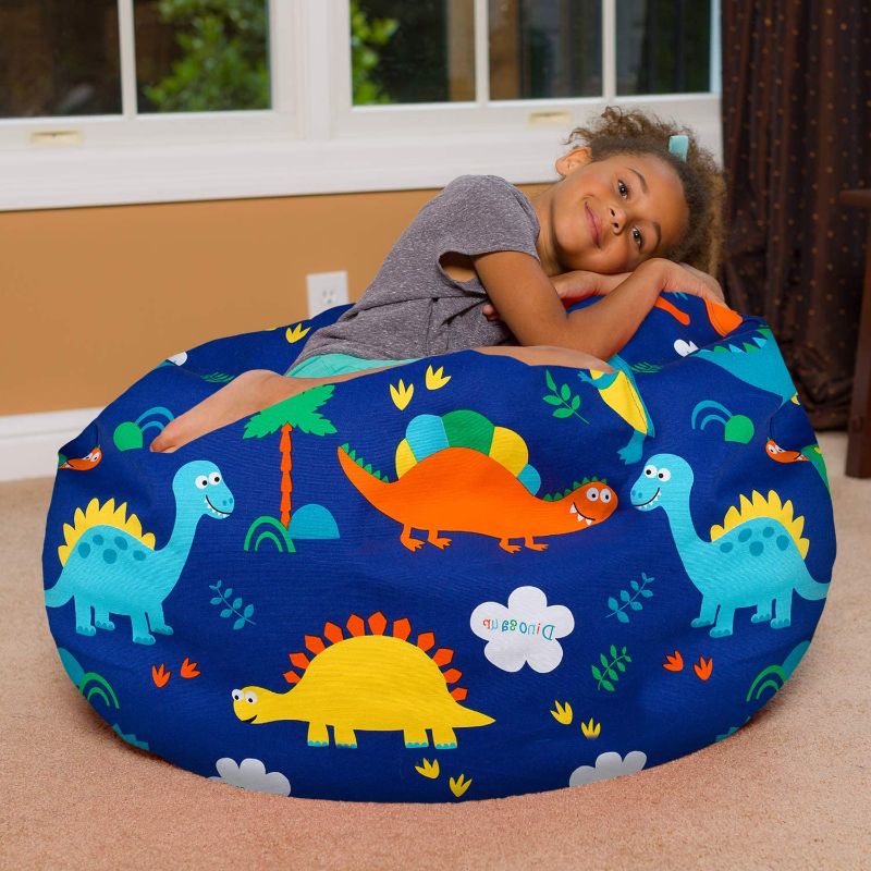 Photo 1 of (Incomplete - Inside Stuffing Only) Posh Beanbags Bean Bag Chair, Large-38in, Canvas Dinos on Blue
