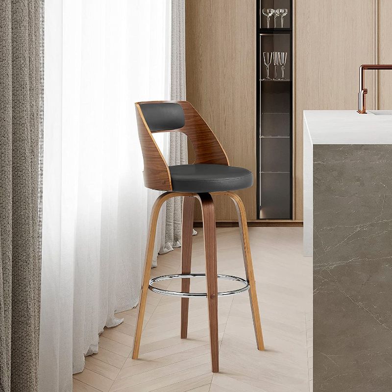 Photo 1 of Armen Living Axel 26" Swivel Counter Stool in Gray Faux Leather and Walnut Wood
