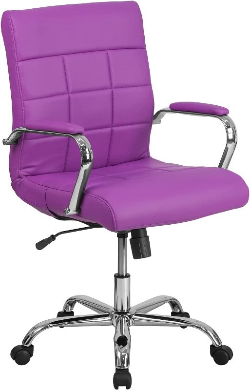 Photo 1 of Flash Furniture Mid-Back Purple Vinyl Executive Swivel Office Chair with Chrome Base and Arms
