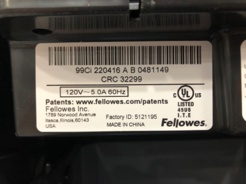 Photo 3 of Fellowes Powershred 99Ci 100% Jam Proof Cross-Cut Shredder