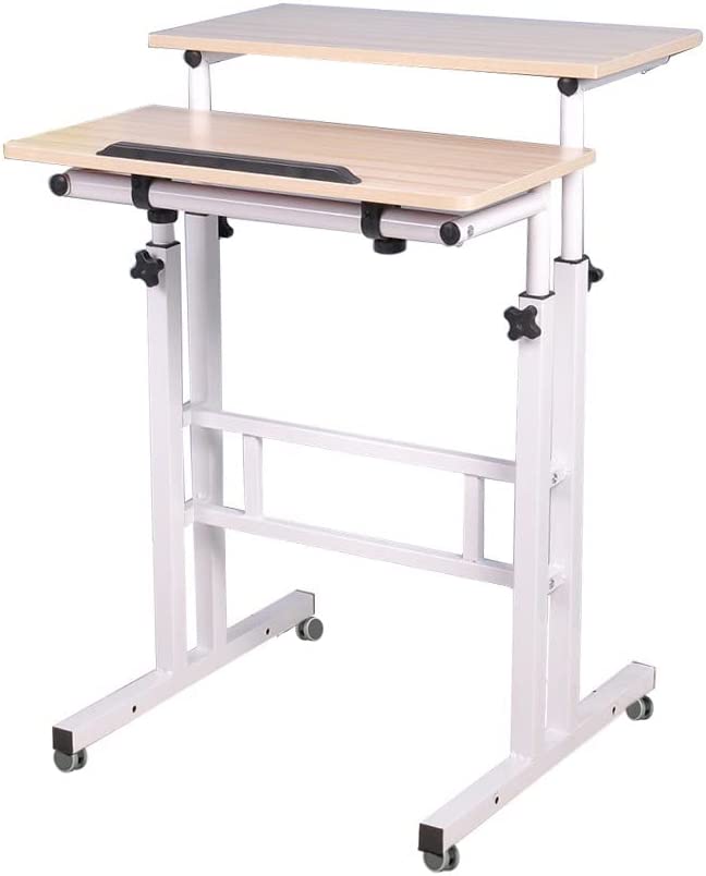 Photo 1 of (Used - Parts Only - Major Damage) soges Adjustable Mobile Stand Up Desk Standing Desk Computer Desk Workstation Sit-Stand Desktop Standing Desk,White Maple 101-MP
