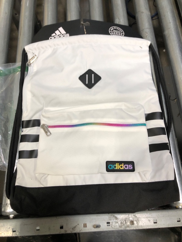 Photo 2 of adidas Classic 3S Sackpack, White/Black/Rainbow Metallic, One Size
