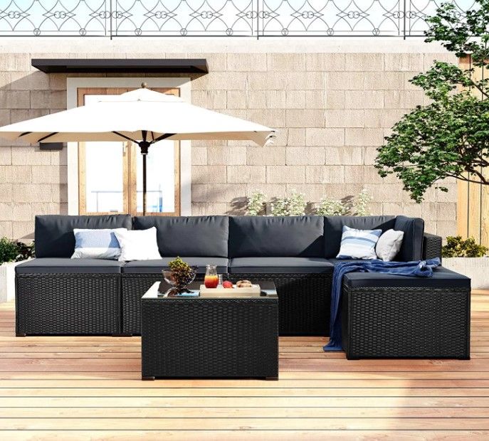 Photo 1 of (Incomplete - Box 1 of 2 Only - Parts Only) HINDUNY 6-Piece Outdoor Furniture Set With Pe Rattan Wicker Patio Garden Sectional Sofa Chair Removable Cushions Gray Unique Design