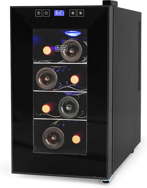 Photo 1 of BLACK+DECKER 8 Bottle Wine Fridge, Thermoelectric, Wine Fridge Small with Triple Pane Clear Glass Door, Mini Wine Fridge, BD60026
