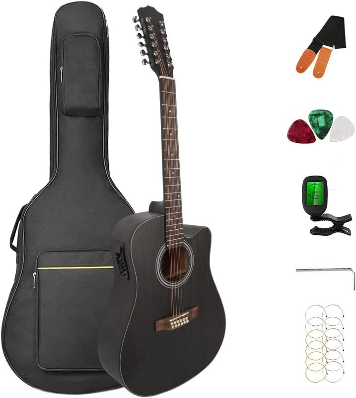 Photo 1 of 12 string Guitar,Janerock 12 String Acoustic-Electric Guitar,Cutaway Guitar,Bundle with Gig Bag,Tuner,Strings,Strap, Picks
