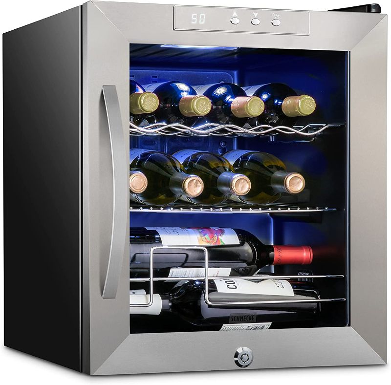 Photo 1 of ** PARTS ONLY** Schmécké 12 Bottle Compressor Wine Cooler Refrigerator w/Lock - Large Freestanding Wine Cellar For Red, White, Champagne or Sparkling Wine - 41f-64f Digital Temperature Control Fridge Stainless Steel
