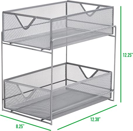 Photo 1 of Mind Reader 2 Tier Metal Mesh Storage Baskets Organizer, Home, Office, Kitchen, Bathroom, Silver
