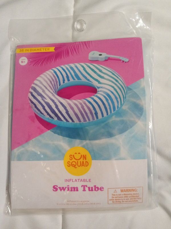 Photo 1 of  Sun Squad 36" Inflatable Pool Swim Tube w/ Stripes, Summer Fun, Floating A60
