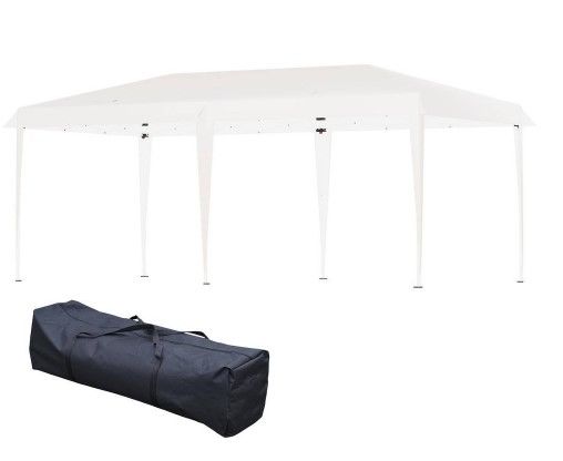 Photo 1 of (Major Damage - Parts Only) 19 ft. x 10 ft. Heavy Duty Pop Up White Canopy with Sturdy Frame, UV Fighting Roof, Carry Bag for Patio, Backyard
