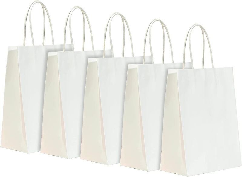 Photo 1 of RACETOP Small White Gift Bags with Handles Bulk, 5.9"x3.2"x8.3" 50Pcs, Small White Paper Bags with Handles Bulk, Mini Gift Bags, Gift Bags Bulk, Party Bags, Shopping Bags, Merchandise Bags
