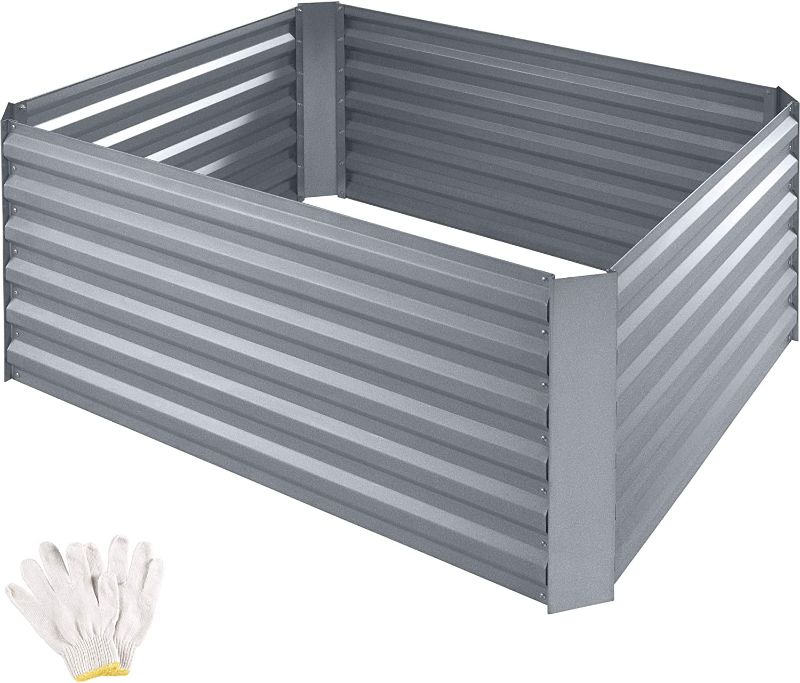 Photo 1 of TecTake 403446 Raised Bed Made of Galvanised Steel, Stable, Weatherproof and Easy to Care, 120 x 90 x 57 cm, Planter Box Versatile Use as Vegetable, Herb and Flower Bed, Grey
