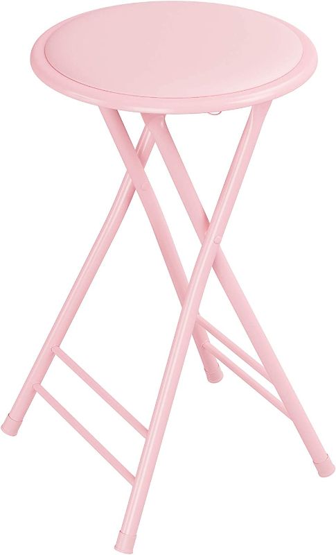 Photo 1 of Counter-Height Bar Stool – Heavy-Duty 24-Inch Backless Folding Chair with 300 LBS Capacity for Kitchen or Rec Room by Trademark Home Collection (Pink)
