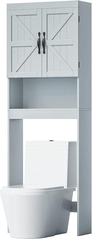 Photo 1 of SRIWATANA Over The Toilet Storage Cabinet, Bathroom Organizer with Adjustable Shelf, 2-Door Toilet Storage Rack, Gray
