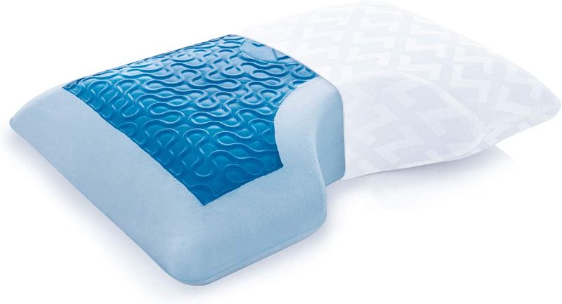 Photo 1 of MALOUF Z Side Sleeper Shoulder Cutout Dough Memory Foam Pillow with Liquid Gel Layer-King, Blue
