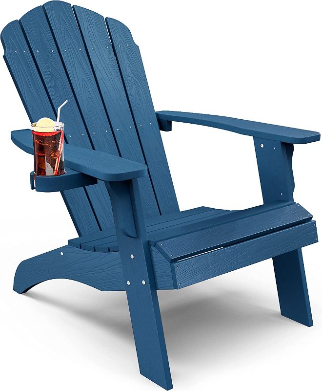 Photo 1 of YEFU Oversized Adirondack Chair with Cup-Holder Plastic (Large Dual-Purpose), Weather Resistant, Poly Lumber Outdoor Chairs Duty Rating Widely Used in Garden, Patio, Lawn, Deck, Outdoor Chairs-Navy
