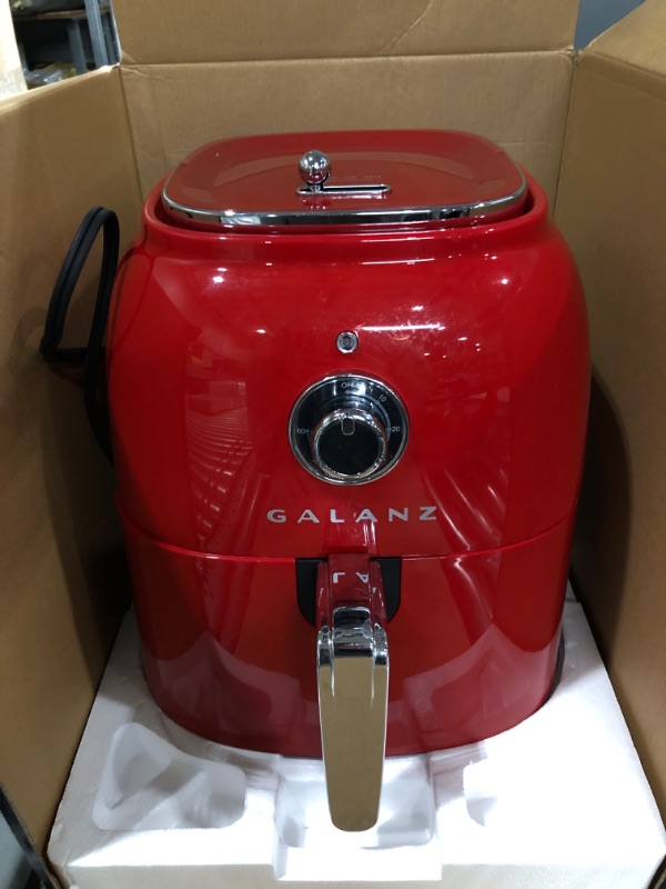 Photo 1 of Galanz Retro Electric Air Fryer with Non-Stick Basket, Temperature and Time Control, Oil-Free for Healthy Frying, Auto Shutoff, 4.8Qt, 1500W, Retro Red