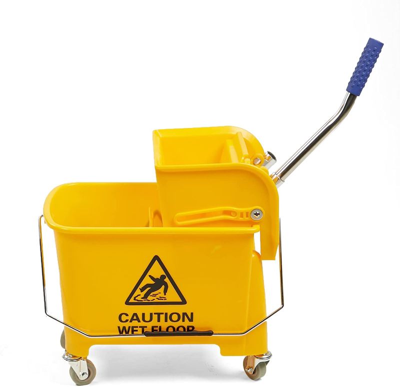 Photo 1 of Mind Reader Commercial Mop Bucket - with Down Press Wringer - 22 Quart Capacity - Yellow - MOPT20-YLW
