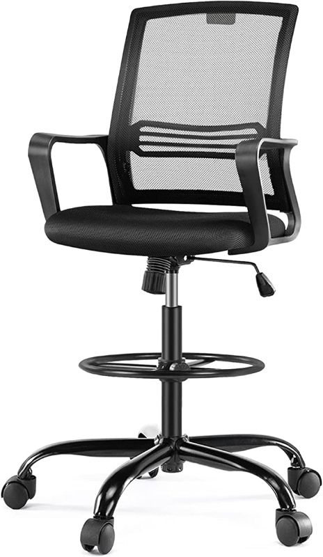 Photo 1 of Drafting Chair - Tall Standing Office Desk Chair with Adjustable Foot Ring, Chair with Ergonomic Lumbar Support, Adjustable Height, Breathable Mesh
