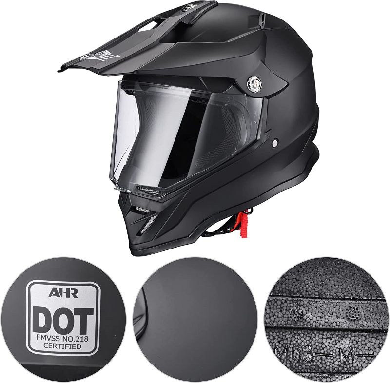 Photo 1 of AHR Full Face Dual Sport Motorcycle Helmet Dirt Bike Off Road ATV Motocross Lightweight Helmet DOT Approved H-VEN35 (Small,Matte Black)
