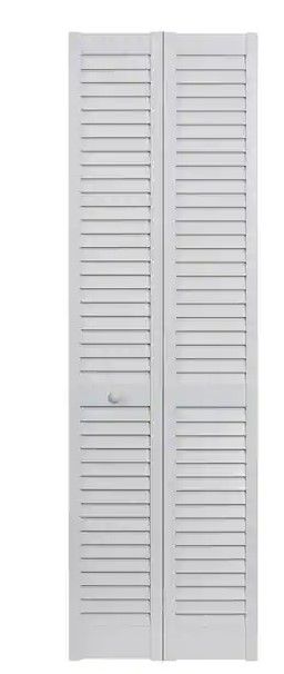 Photo 1 of 30 in. x 80 in. Seabrooke Louver/Louver White Hollow Core PVC Vinyl Interior Bi-Fold Door
**BLINDS ARE NOT ATTACHED, LOOSE MISSING HARDWARE**
