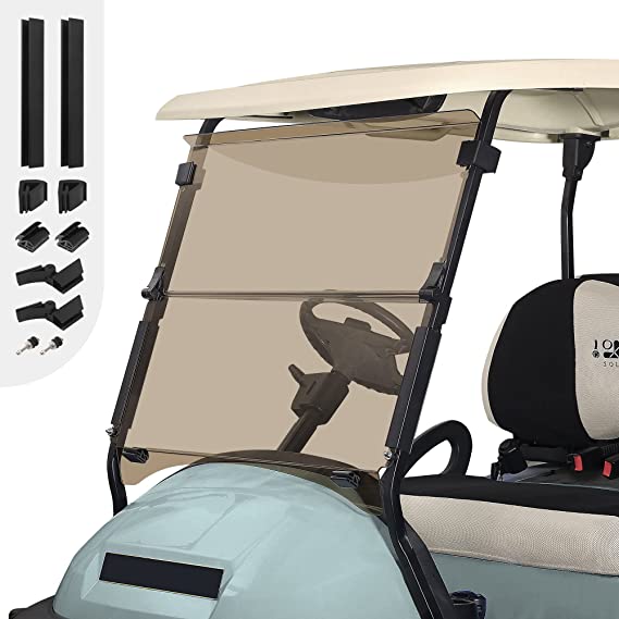 Photo 1 of 10L0L Golf Cart Windshield for Club Car Precedent Gas or Electric(04-Up), Clear/Tinted Fold Down Windshield Anti-UV Impact Resistant - 37.5" W X 33.6" H
