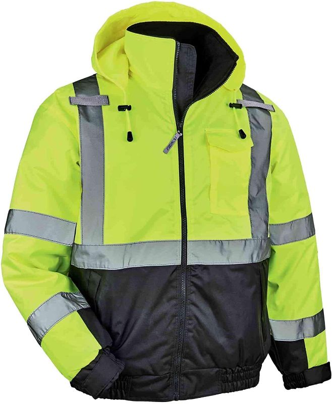 Photo 1 of SIZE XL-High Visibility Reflective Winter Bomber Jacket, Black Bottom, ANSI Compliant, Ergodyne GloWear