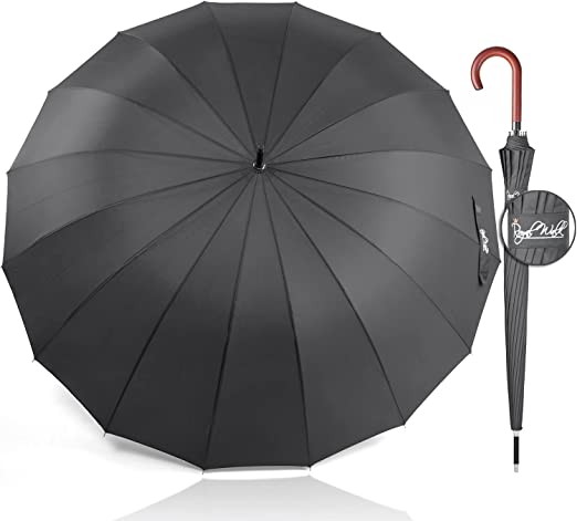 Photo 1 of Royal Walk Windproof Large Umbrella for Rain 54 Inch Automatic Open for 2 Persons Wind Resistant Big Golf Umbrellas for Adult Men Women Classic Wooden Handle Fast Drying Strong 16 Ribs Travel 120cm
