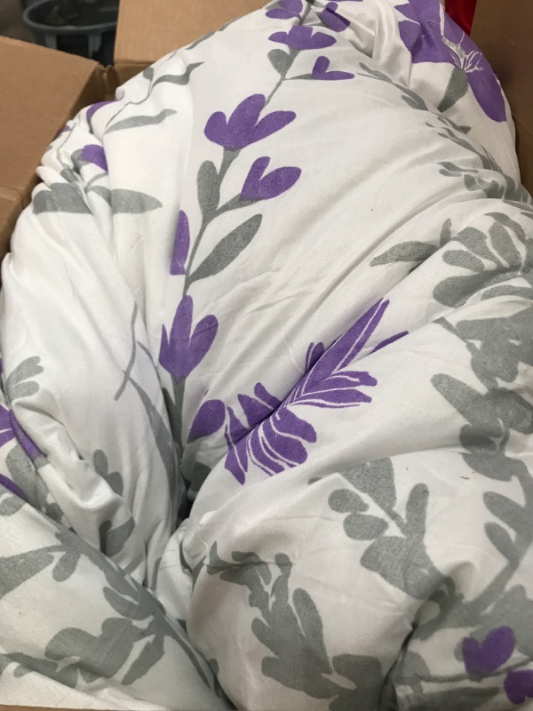 Photo 2 of 4-Piece CAL King Size Fine Printed Comforter Set Reversible Soft Down Alternative Bedding (Purple, Grey, Floral, Vine)
