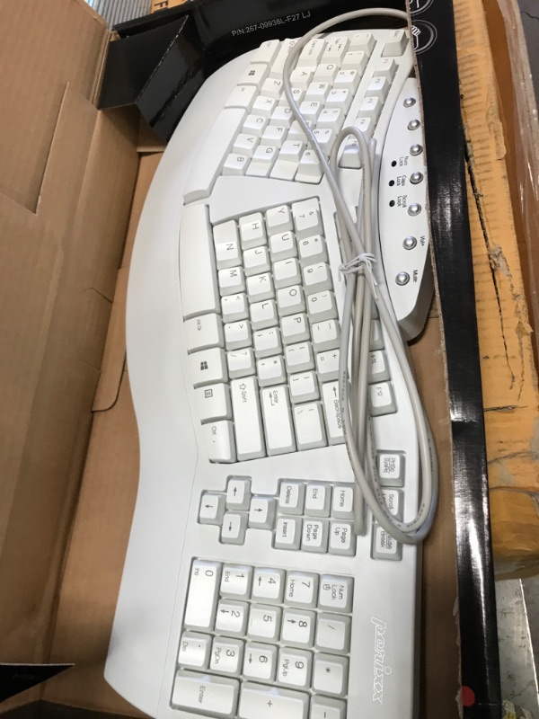 Photo 1 of Perixx PERIBOARD-512 W - Wired Ergonomic Split Keyboard Multimedia Keys Integrated Wrist Rest, in White
