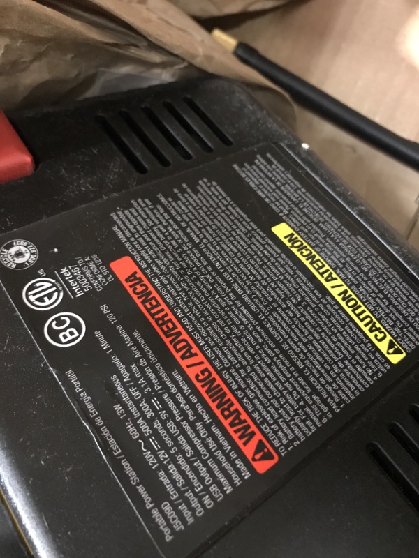 Photo 4 of ***AIR COMPRESSOR DOESNT WORK*** STANLEY J5C09D Digital Portable Power Station Jump Starter: 1200 Peak/600 Instant Amps, 120 PSI Air Compressor, 3.1A USB Ports, Battery Clamps
