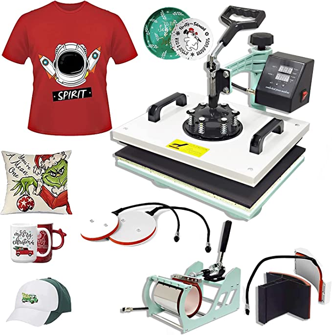 Photo 1 of 5 in 1 Heat Press Machine 12x15 inch 360-Degree Swing Heat Transfer Press T Shirt Press Machine Multifunctional Sublimation Combo for Hat Mug Cap Plate Bottle
