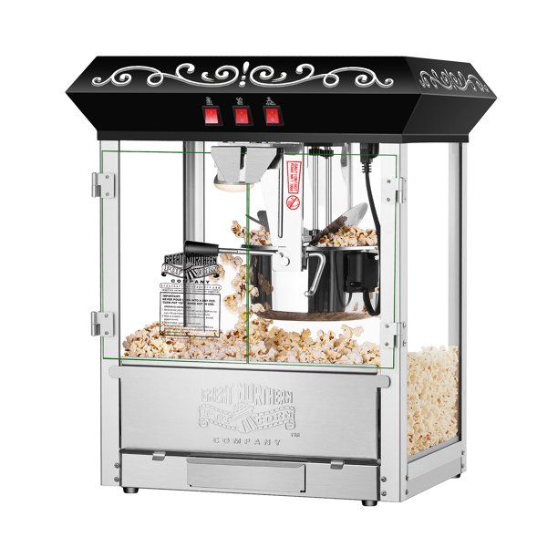 Photo 1 of 10-Ounce Countertop Popcorn Machine- Perfect Popper Makes 4.5 Gallons-Kettle Old Maids Drawer Warming Tray & Scoop by Great Northern Popcorn (Black)
