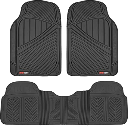 Photo 1 of Motor Trend FlexTough Performance All Weather Rubber Car Floor Mats - 3 Piece Floor Mats Automotive Liners for Cars Truck SUV, Heavy-Duty Waterproof (Black)
