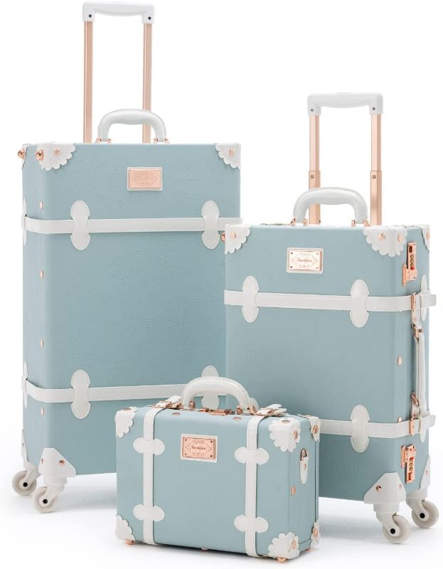 Photo 1 of **missing 26 " luggage ** COTRUNKAGE 3 Piece Vintage Luggage Set TSA Lock Vintage Suitcase with Spinner Wheels (13" 20" 26", Blue Embossed)
