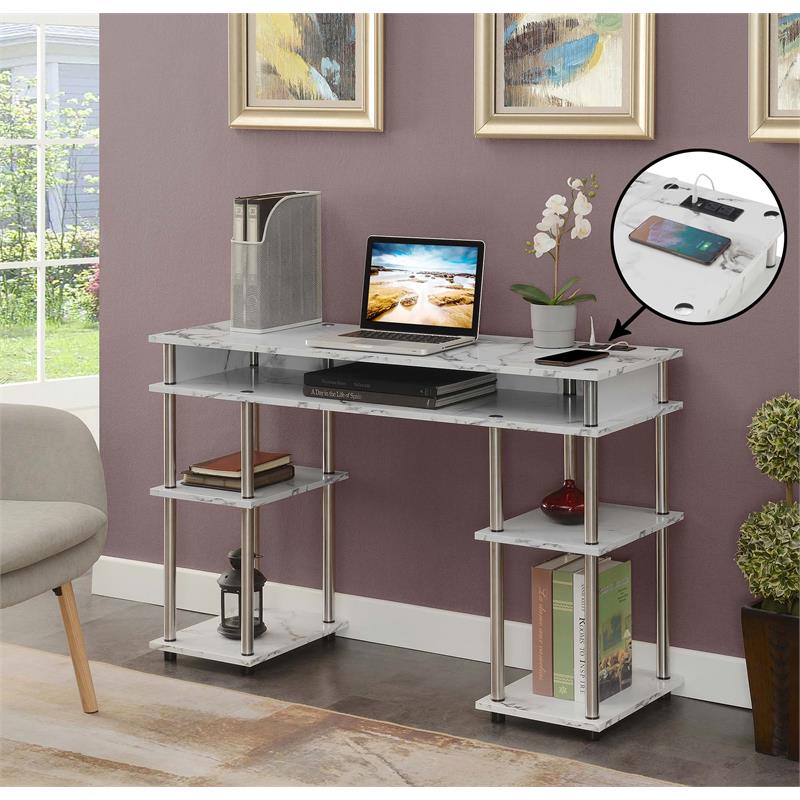 Photo 1 of 131446WMU Designs2Go No Tools Student Desk with Charging Station, White Marble
