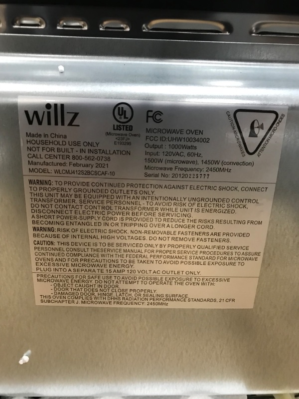 Photo 3 of Willz WLCMJ412S2BCSCAF10 3-in-1 Countertop Microwave Oven Fry & True Convection 6 Pre-Programmed Cooking Settings, 12.8" Turntable, Air Fry Kit...
