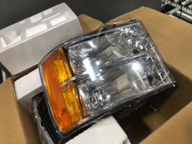 Photo 2 of 2007-2014 Sierra Headlight Assembly compatible with 07-13 GMC Sierra 1500 / 07-14 GMC Sierra 2500HD 3500HD Chrome Housing with Amber Reflector Headlamp Replacement Left and Right