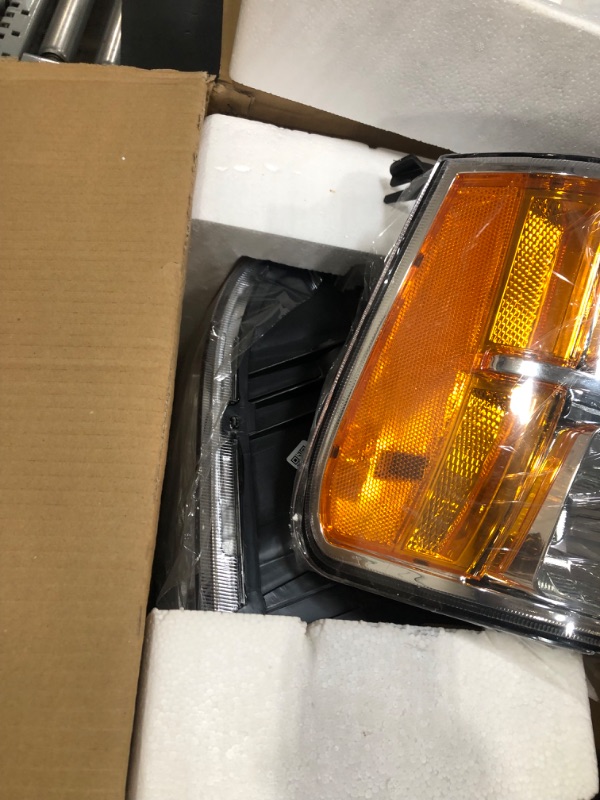 Photo 3 of 2007-2014 Sierra Headlight Assembly compatible with 07-13 GMC Sierra 1500 / 07-14 GMC Sierra 2500HD 3500HD Chrome Housing with Amber Reflector Headlamp Replacement Left and Right