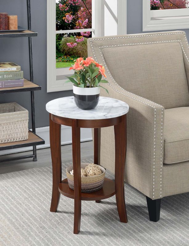 Photo 1 of 7106259WMES American Heritage Round End Table, White Faux Marble & Espresso - 17.75 X 17.75 X 24 in.
