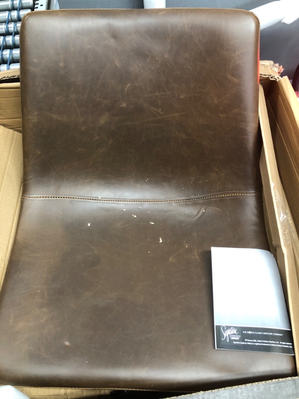 Photo 2 of Signature Design by Ashley Faux Leather Adjustable Swivel Bucket Seat Home Office Desk Chair, Brown
