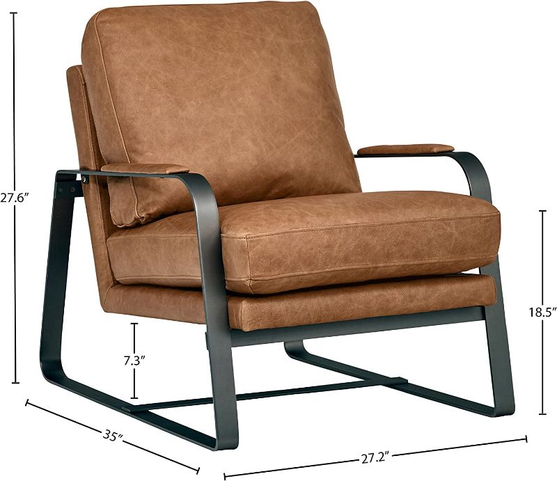 Photo 1 of Amazon Brand – Rivet Summit Mid-Century Modern Leather Accent Chair with Steel Arms, 27"W, Cognac Brown
