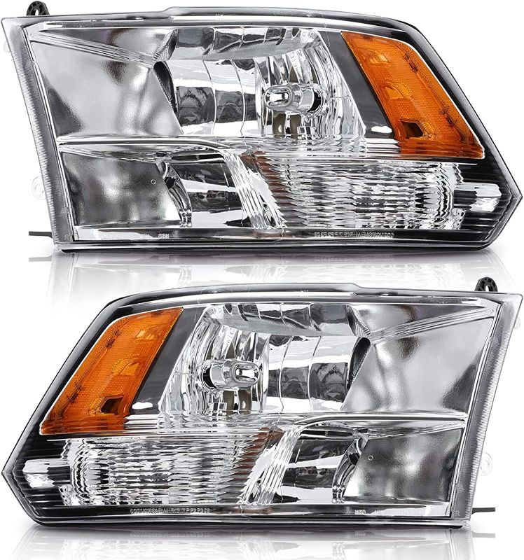 Photo 1 of ADCARLIGHTS for 2009-2018 Dodge Ram Headlight Assembly competible with 2009-2018 Dodge Ram 1500,2010-2018 Dodge Ram 2500/3500 Chrome Housing with Amber Reflector Headlamp Replacement Left and Right
