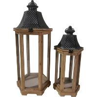 Photo 1 of 2pc 27" Wood Outdoor Lantern Set Brown - Backyard Expressions

